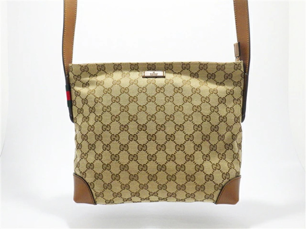 Gucci Hobo Bag Canvas Calfskin Beige Cream Brown